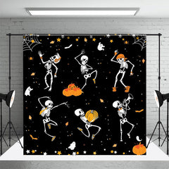 Aperturee - Dancing Skeleton Pumpkins Ghosts Halloween Backdrop