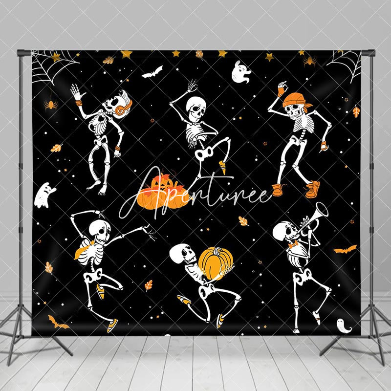 Aperturee - Dancing Skeleton Pumpkins Ghosts Halloween Backdrop