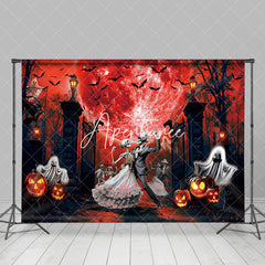 Aperturee - Dancing Skeleton Red Moon Light Horror Halloween Backdrop