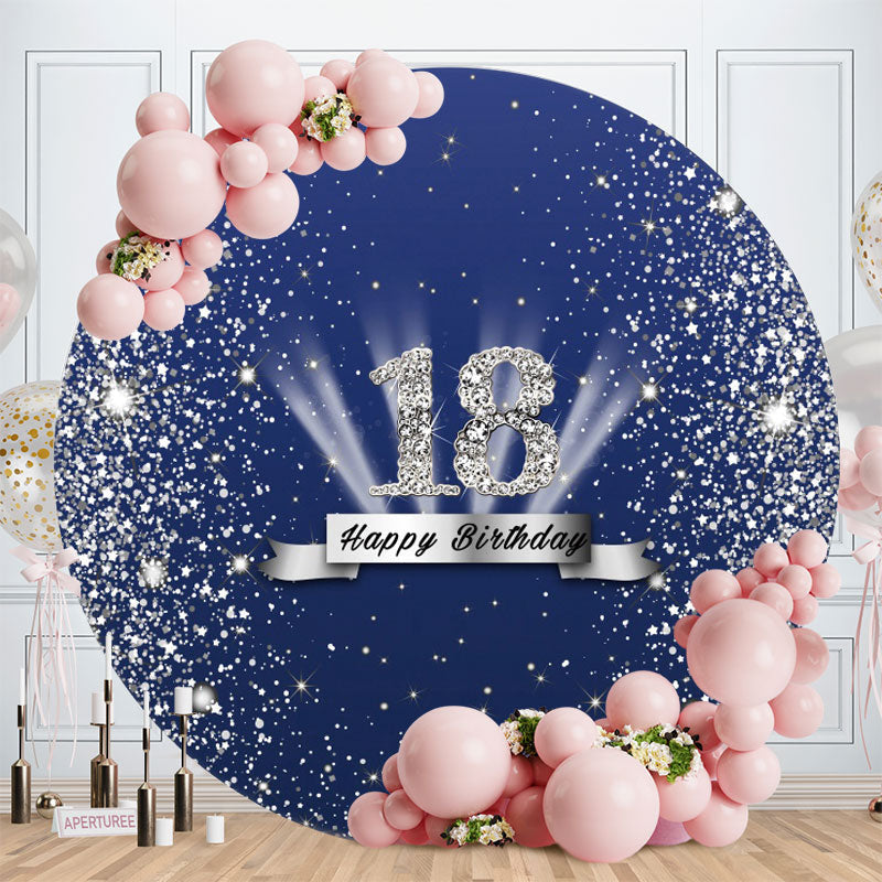 Aperturee - Dark Blue And Diamond Round 18th Birthday Backdrop