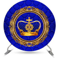 Aperturee - Dark Blue And Gold Crown Round Birthday Backdrop Kit