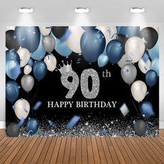 Aperturee - Dark Blue And White Silver Happy 90Th Birthday Backdrop