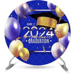 Aperturee - Dark Blue Balloons Class 2024 Round Grad Backdrop