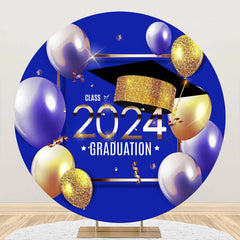 Aperturee - Dark Blue Balloons Class 2024 Round Grad Backdrop