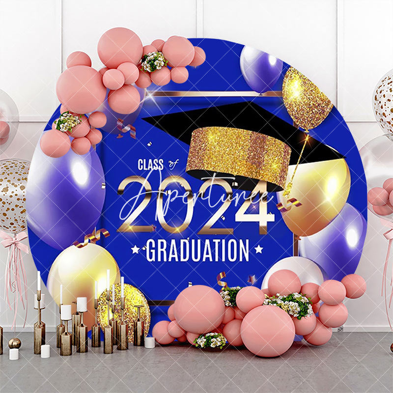 Aperturee - Dark Blue Balloons Class 2024 Round Grad Backdrop