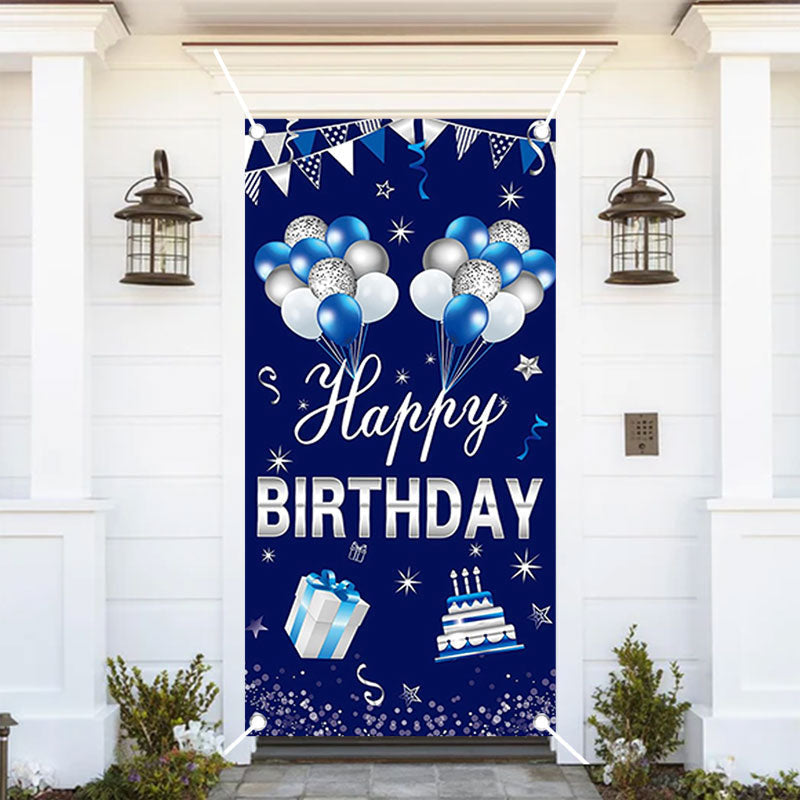 Aperturee - Dark Blue Balloons Gift Cake Birthday Door Cover