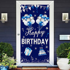 Aperturee - Dark Blue Balloons Gift Cake Birthday Door Cover