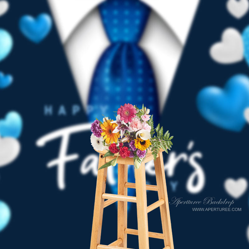 Aperturee - Dark Blue Business Suit Hearts Fathers Day Backdrop