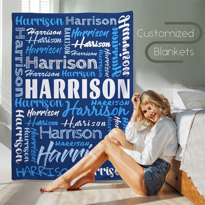 Aperturee - Dark Blue Customized Name Text Typeface Warm Blanket