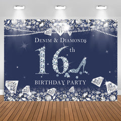 Aperturee - Dark Blue Denim and Diamonds 16Th Birthday Backdrop