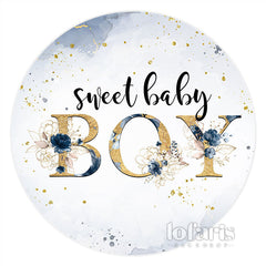 Aperturee Dark Blue Flower Sweet Boy Circle Baby Shower Backdrop