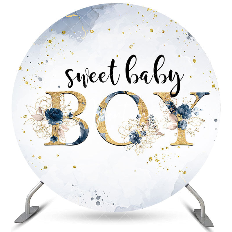 Aperturee Dark Blue Flower Sweet Boy Circle Baby Shower Backdrop