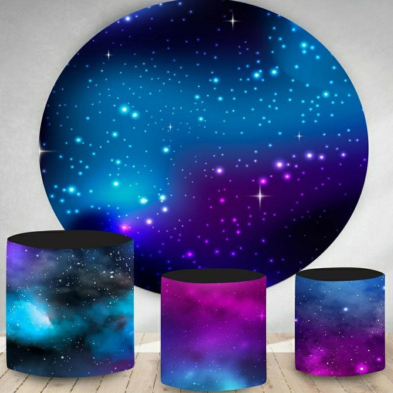 Aperturee Dark Blue Galaxy Sky Round Birthday Party Backdrop