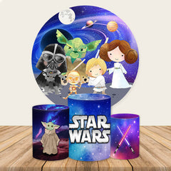 Aperturee Dark Blue Galaxy Star Wars Round Birthday Backdrop Kit