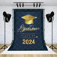 Aperturee - Dark Blue Gold Bachelor Cap Class 2024 Grad Backdrop