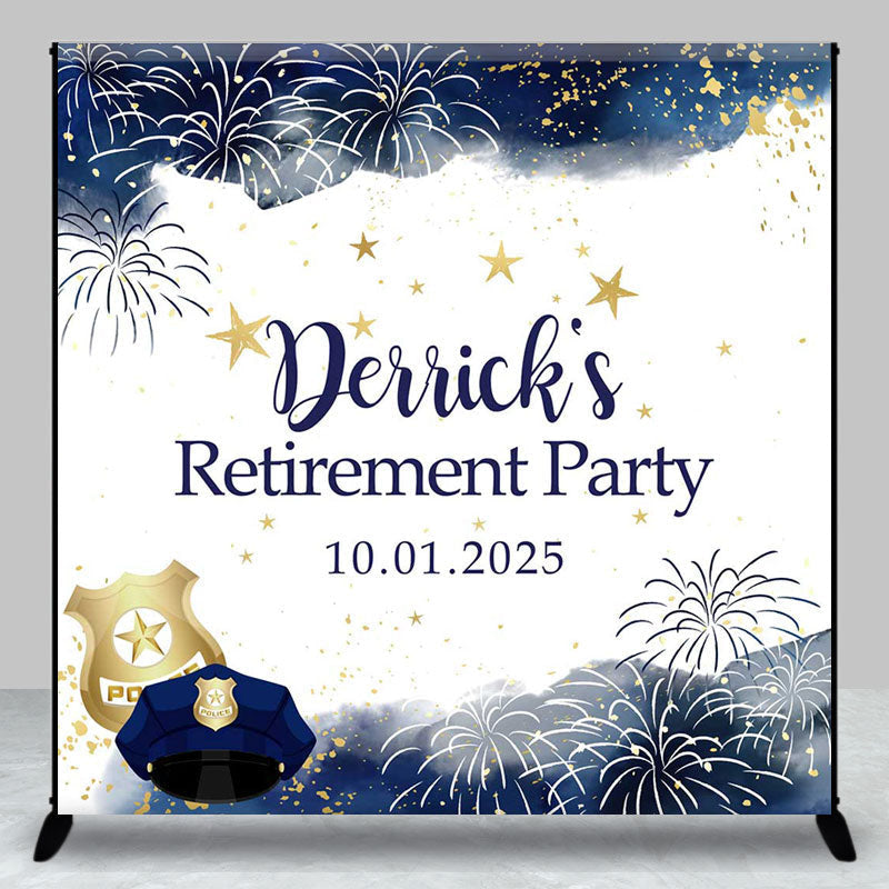 Aperturee - Dark Blue Gold Custom Retirement Backdrop With Logo