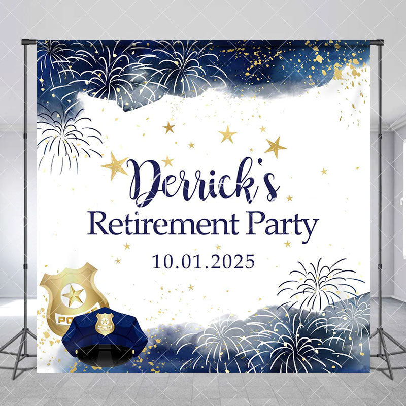 Aperturee - Dark Blue Gold Custom Retirement Backdrop With Logo