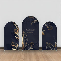 Aperturee - Dark Blue Golden Lines Leaves Arch Backdrop Kit