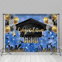 Aperturee - Dark Blue Hat Balloons Ribbon Graduation Backdrop