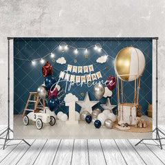 Aperturee - Dark Blue Hot Balloons Floor Cake Smash Backdrop