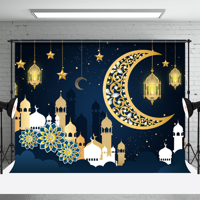 Aperturee - Dark Blue Indian Traditional Holiday Party Backdrop