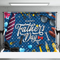 Aperturee - Dark Blue Plaid Tie Glass Heart Fathers Day Backdrop