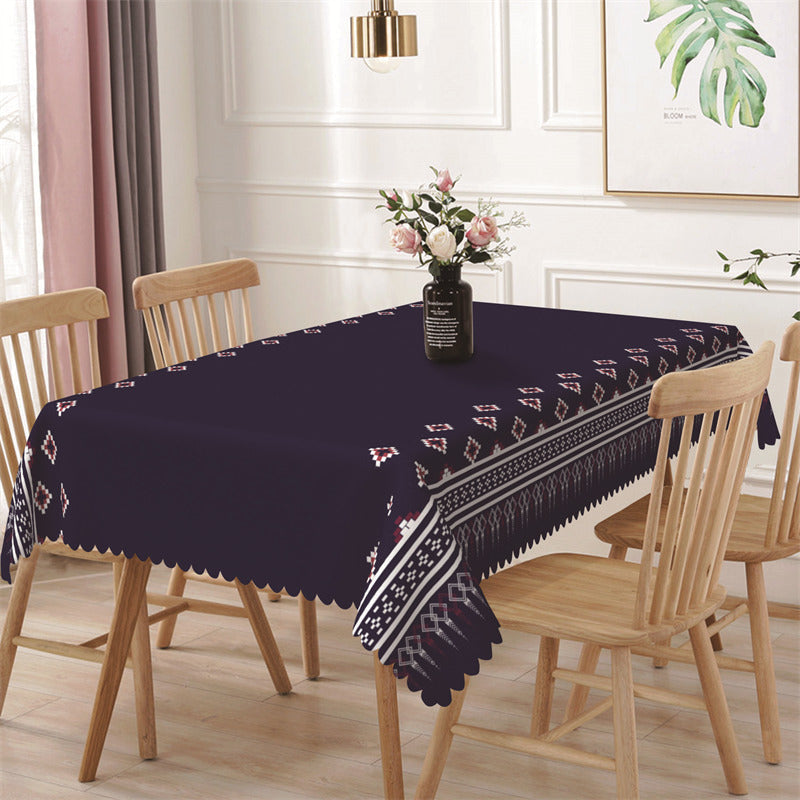 Aperturee - Dark Blue Rhombus Lines Simple Rectangle Tablecloth