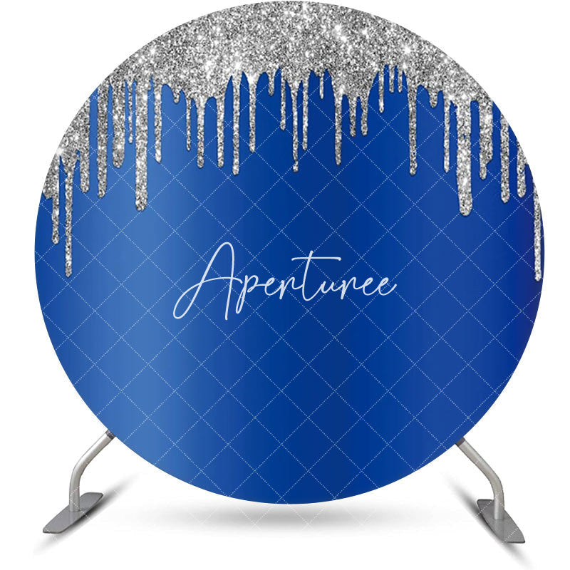 Aperturee - Dark Blue Silver Solid Color Glitters Round Backdrop