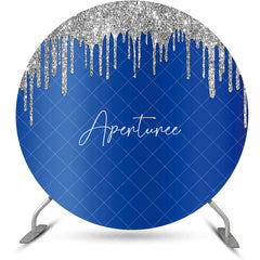 Aperturee - Dark Blue Silver Solid Color Glitters Round Backdrop