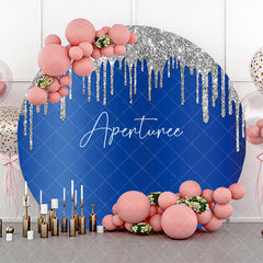 Aperturee - Dark Blue Silver Solid Color Glitters Round Backdrop