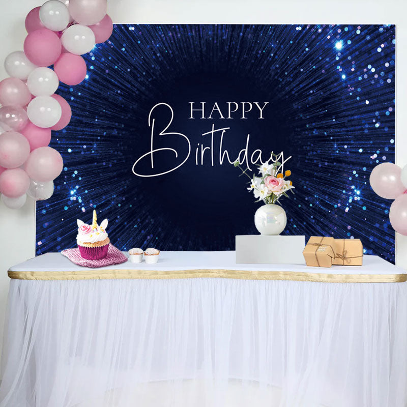 Aperturee - Dark Blue String Dots Bokeh Black Birthday Backdrop