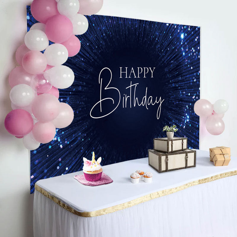 Aperturee - Dark Blue String Dots Bokeh Black Birthday Backdrop