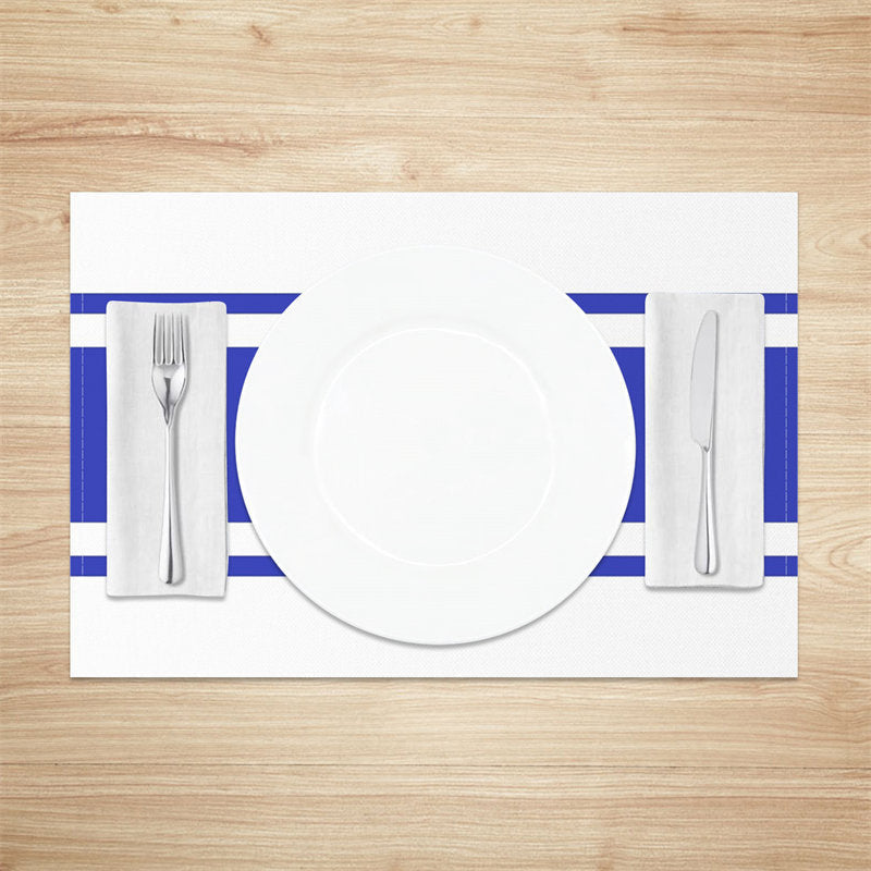 Aperturee - Dark Blue White Simple Dining Set Of 4 Placemats