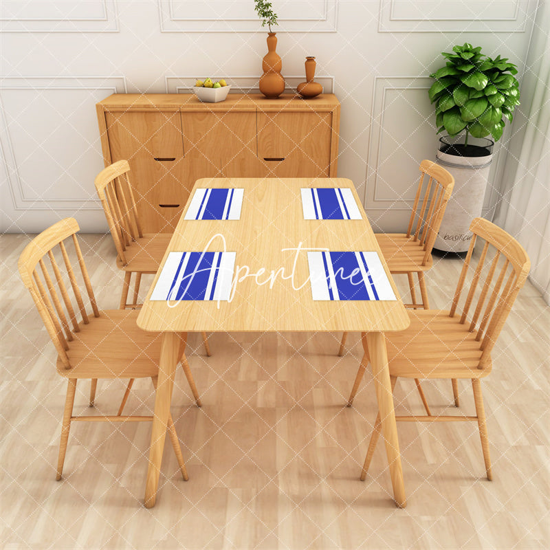 Aperturee - Dark Blue White Simple Dining Set Of 4 Placemats