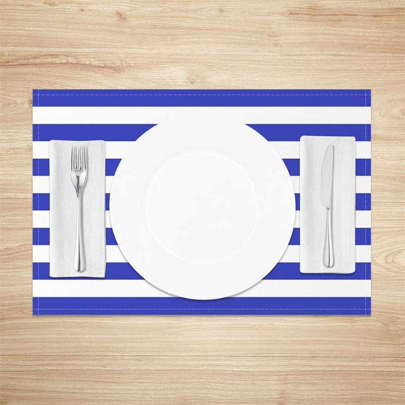 Aperturee - Dark Blue White Stripe Dining Set Of 4 Placemats