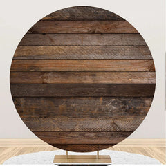 Aperturee - Dark Brown Retro Wood Round Birthday Party Backdrop