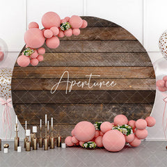 Aperturee - Dark Brown Retro Wood Round Birthday Party Backdrop