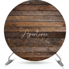 Aperturee - Dark Brown Retro Wood Round Birthday Party Backdrop