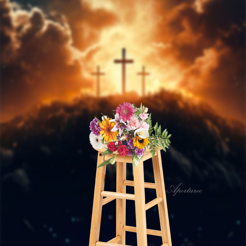 Aperturee - Dark Clouds Sky Mountains Cross Easter Backdrop