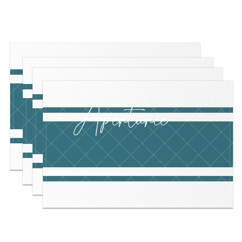 Aperturee - Dark Cyan Line Deco White Dinner Set Of 4 Placemats