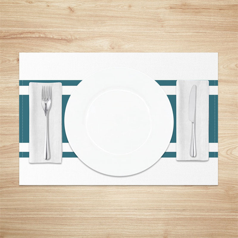 Aperturee - Dark Cyan Line Deco White Dinner Set Of 4 Placemats