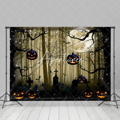 Aperturee - Dark Forest Spider Web Pumpkin Happy Halloween Backdrop