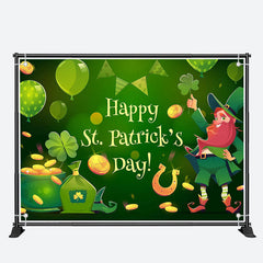 Aperturee - Dark Green Cartoon Gold Elf St Patricks Day Backdrop