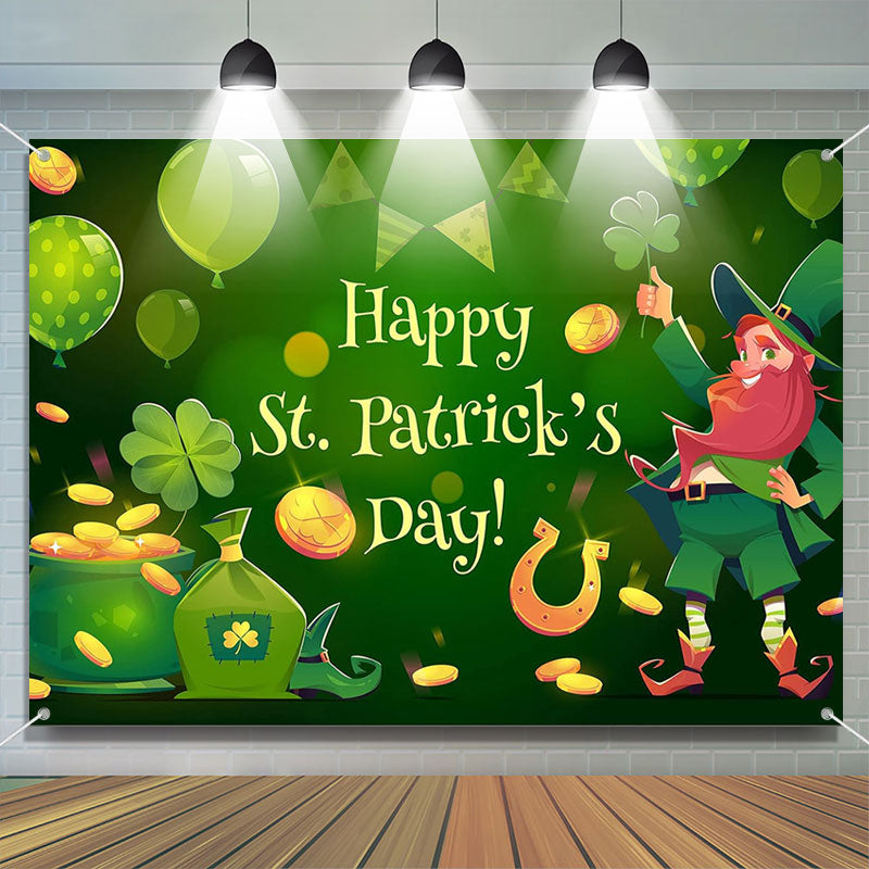 Aperturee - Dark Green Cartoon Gold Elf St Patricks Day Backdrop