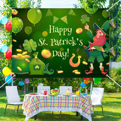 Aperturee - Dark Green Cartoon Gold Elf St Patricks Day Backdrop