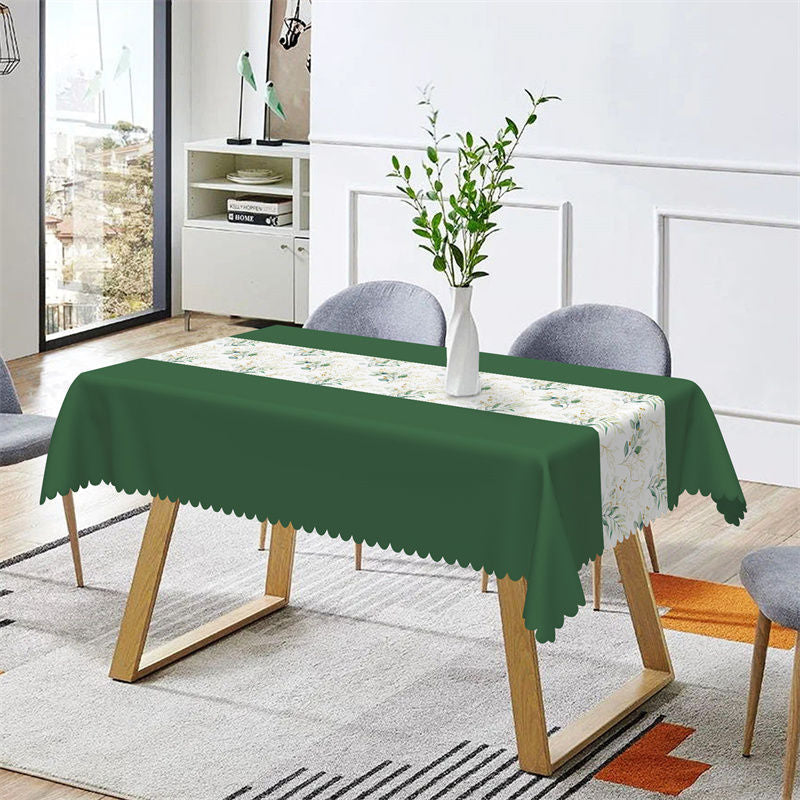 Aperturee - Dark Green Elegant Spring Leaves Dining Tablecloth