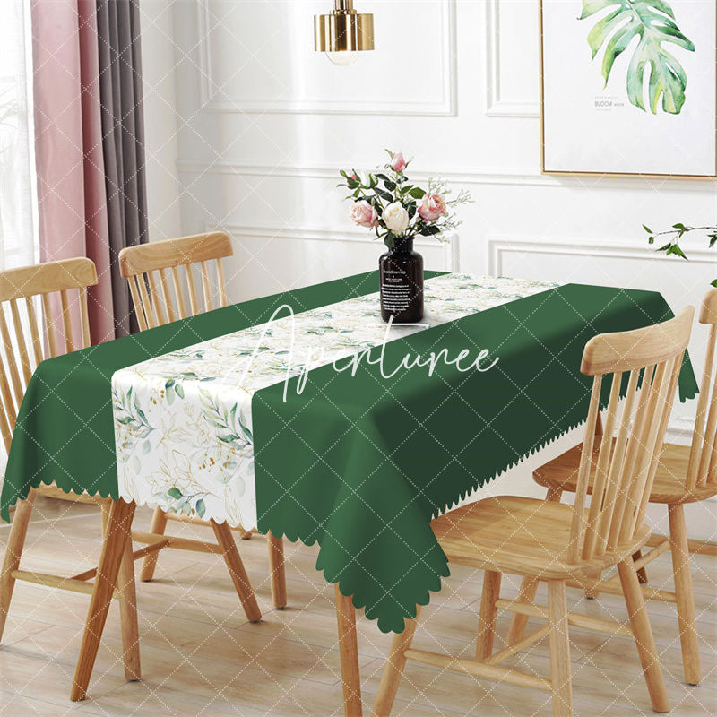 Aperturee - Dark Green Elegant Spring Leaves Dining Tablecloth