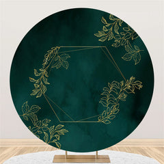 Aperturee Dark Green Golden Leaves Round Backdrop For Party