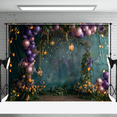 Aperturee - Dark Green Purple Balloons Plant Wedding Backdrop