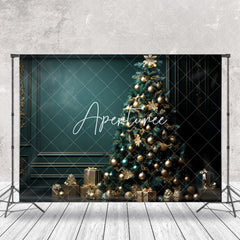 Aperturee - Dark Green Wall Xmas Trees Gifts Christmas Backdrop